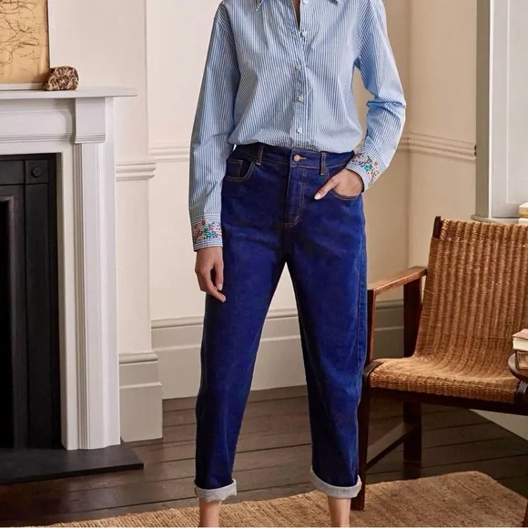 Boden ‘High-Rise Barrel Leg Jeans’ in Indigo Blue Rinse Size 8 Petite - Picture 2 of 15